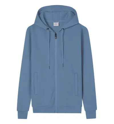 Custom Logo Unisex Casual Solid Color Cotton Fleece-Lined Zip-Up Hoodie
