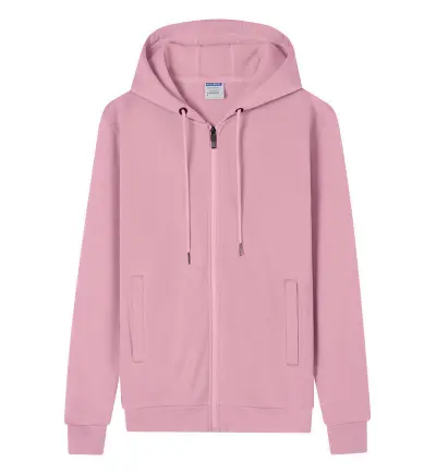 Custom Logo Unisex Casual Solid Color Cotton Fleece-Lined Zip-Up Hoodie