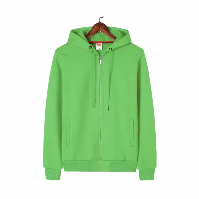 Custom Logo Unisex Casual Solid Color Cotton Fleece-Lined Zip-Up Hoodie