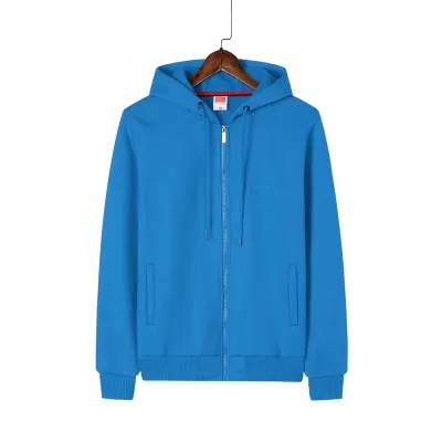 Custom Logo Unisex Casual Solid Color Cotton Fleece-Lined Zip-Up Hoodie