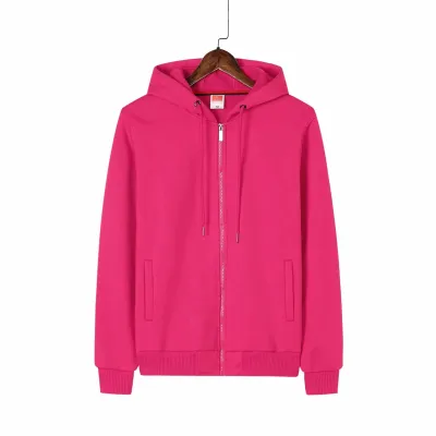 Custom Logo Unisex Casual Solid Color Cotton Fleece-Lined Zip-Up Hoodie