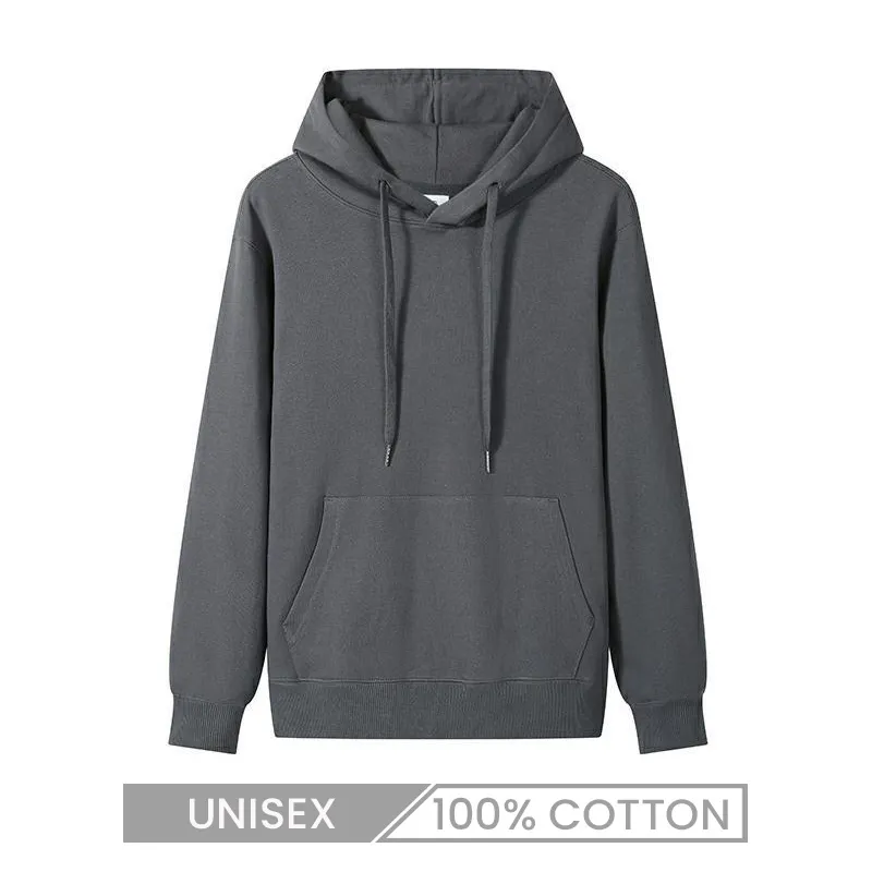 Custom Logo 300g 100% Cotton Unisex Casual Solid Color Basic Pullover Hoodie