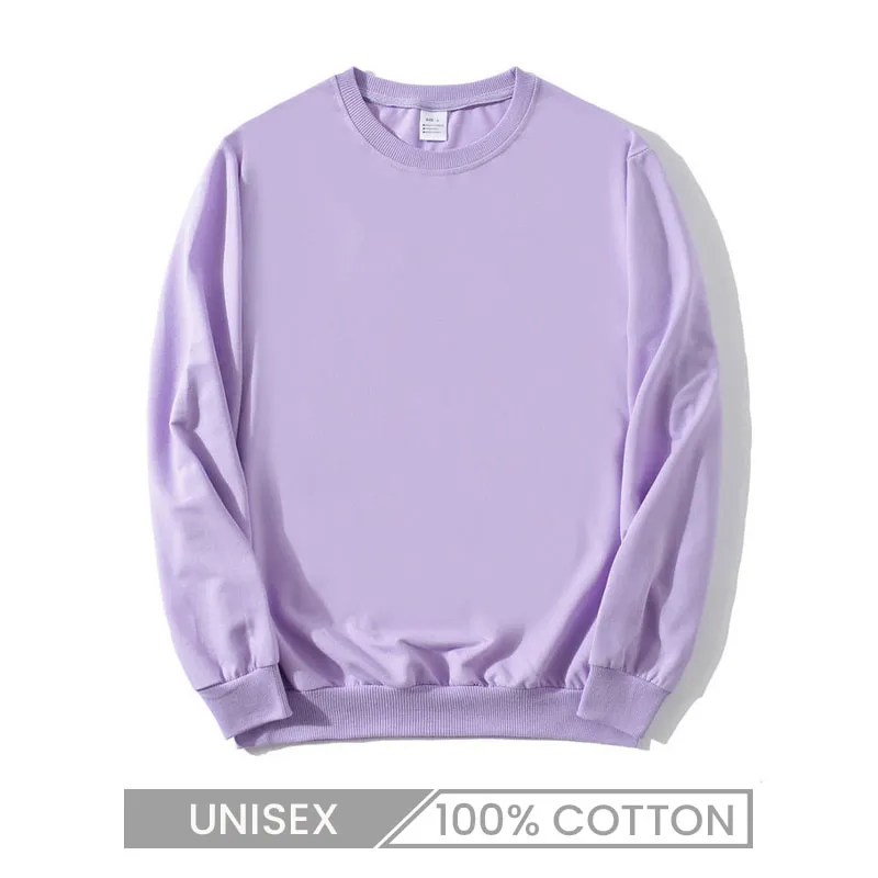 Custom Logo Unisex Solid Color Round Neck Casual Pullover Sweatshirt