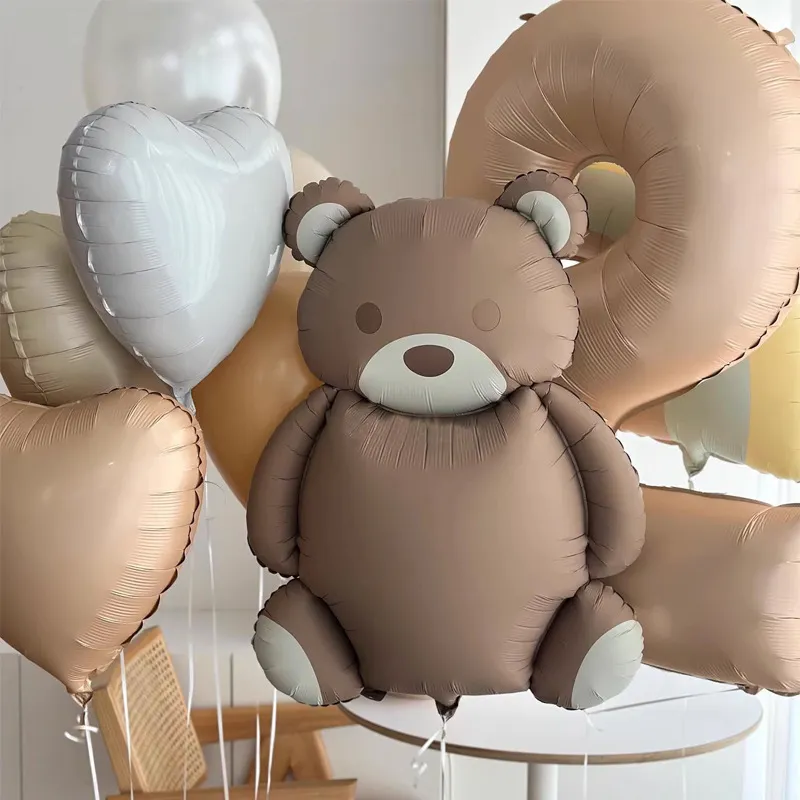 Cute Retro Matte Bear Car Plane Rainbow Aluminum Film Balloon Children Birthday Party Decoration