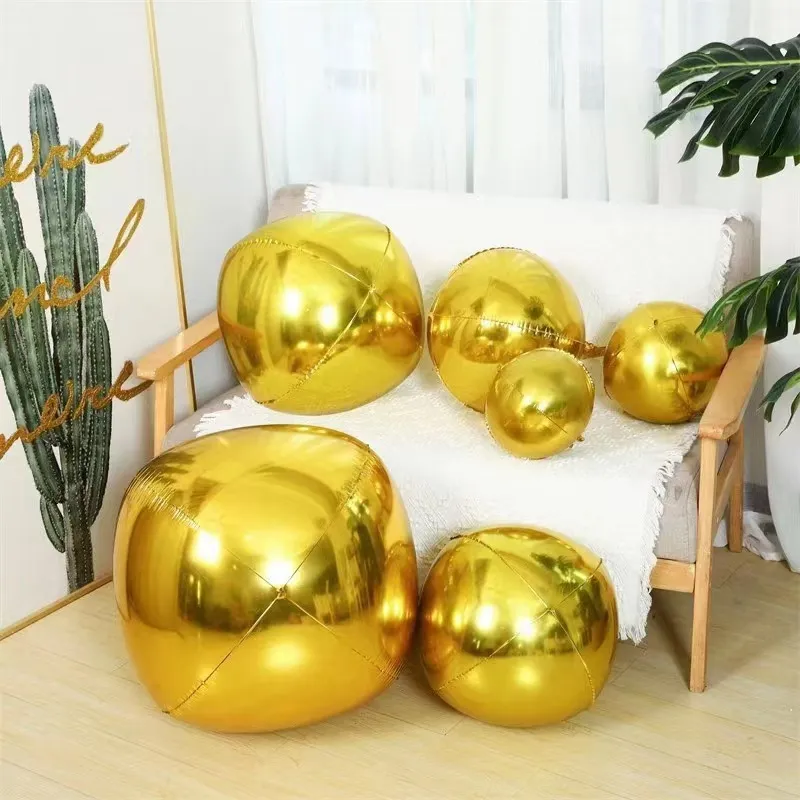 15 Inch 4D Three-Dimensional Aluminum Balloon Round Gold Silver Holiday Party Decoration