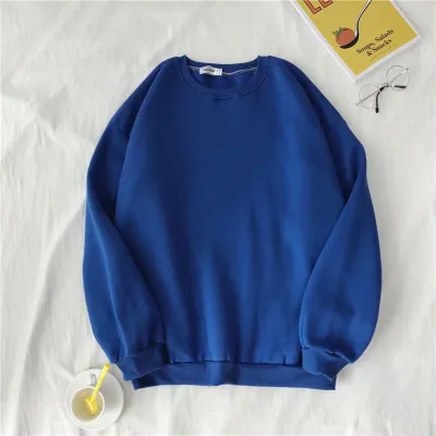 Custom Logo Men Casual Solid Color Plus Velvet Round Neck Loose Sweatshirts
