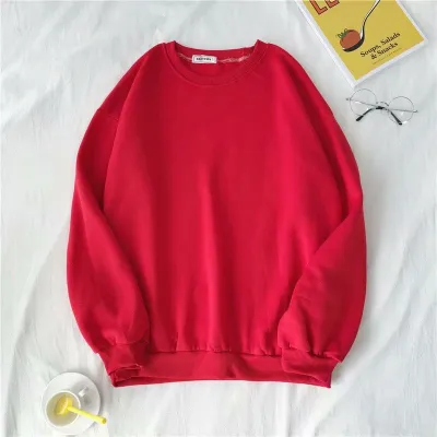 Custom Logo Men Casual Solid Color Plus Velvet Round Neck Loose Sweatshirts