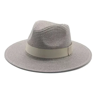 Men Simple Black Ribbon Straw Woven Sunscreen Hat Panama Sun Hat