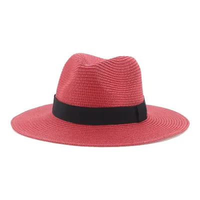Men Simple Black Ribbon Straw Woven Sunscreen Hat Panama Sun Hat