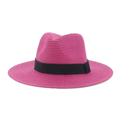 Men Simple Black Ribbon Straw Woven Sunscreen Hat Panama Sun Hat