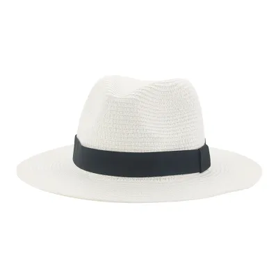 Men Simple Black Ribbon Straw Woven Sunscreen Hat Panama Sun Hat