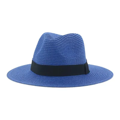 Men Simple Black Ribbon Straw Woven Sunscreen Hat Panama Sun Hat