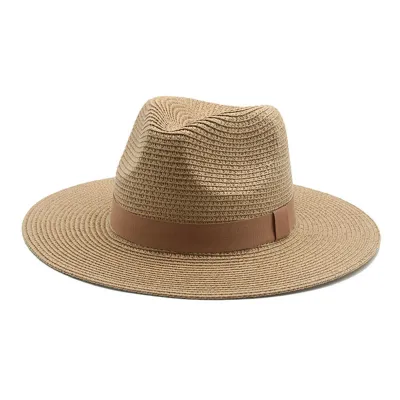 Men Simple Black Ribbon Straw Woven Sunscreen Hat Panama Sun Hat