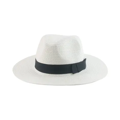 Men Simple Black Ribbon Straw Woven Sunscreen Hat Panama Sun Hat