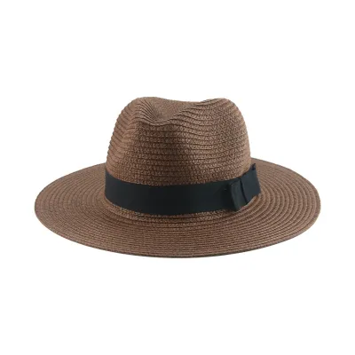 Men Simple Black Ribbon Straw Woven Sunscreen Hat Panama Sun Hat