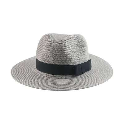 Men Simple Black Ribbon Straw Woven Sunscreen Hat Panama Sun Hat