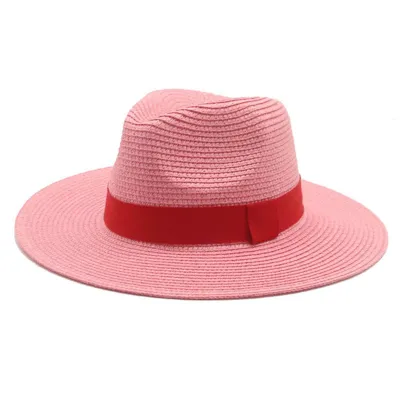 Men Simple Black Ribbon Straw Woven Sunscreen Hat Panama Sun Hat