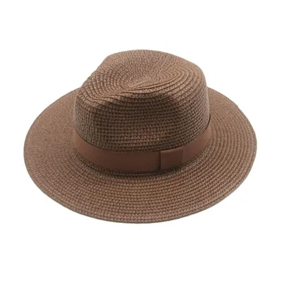 Men Simple Black Ribbon Straw Woven Sunscreen Hat Panama Sun Hat