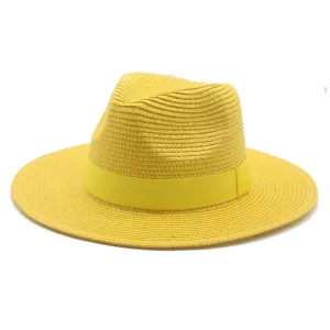 Men Simple Black Ribbon Straw Woven Sunscreen Hat Panama Sun Hat
