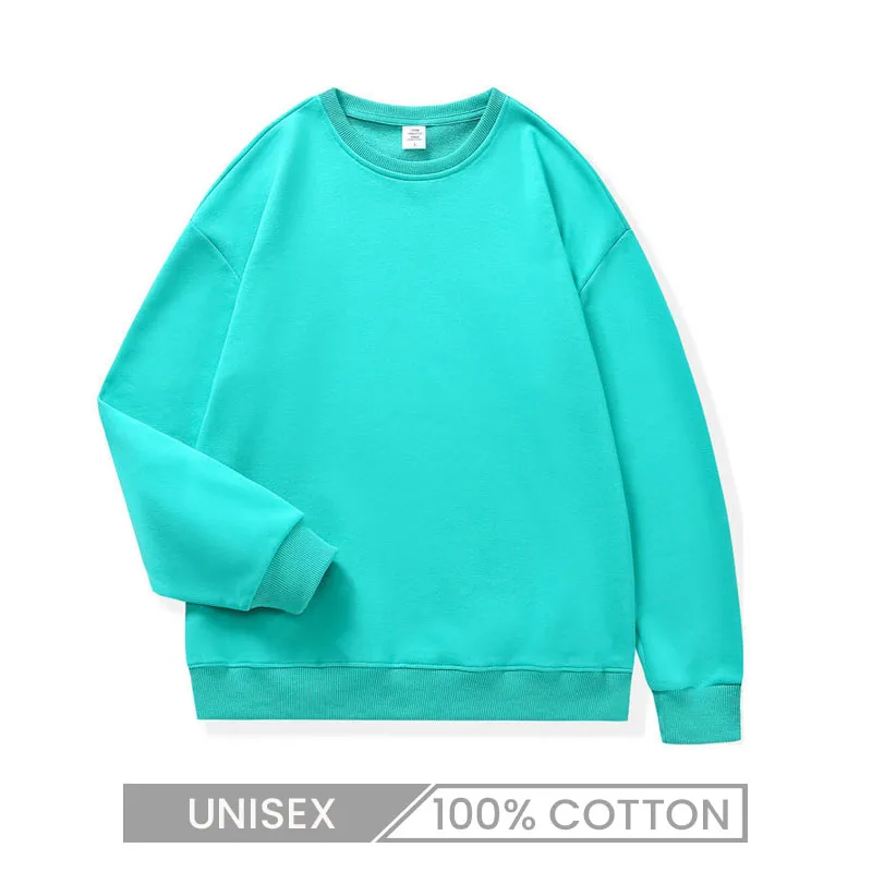 Custom Logo 310g Women Casual Solid Color Cotton Crewneck Sweatshirt