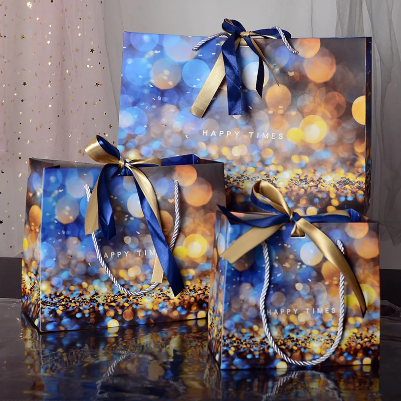 Simple Colorful Printing Bow Ribbon Candy Gift Packaging Paper Shopping Bag