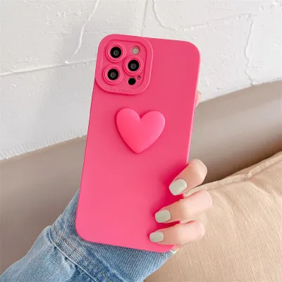 Women Simple Three-Dimensional Heart-Shaped Apple Phone Silicone Phone Case