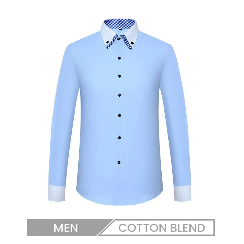 Double Color Collar Men Long-Sleeved Casual Plain Shirt Custom