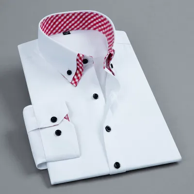 Double Color Collar Men Long-Sleeved Casual Plain Shirt Custom