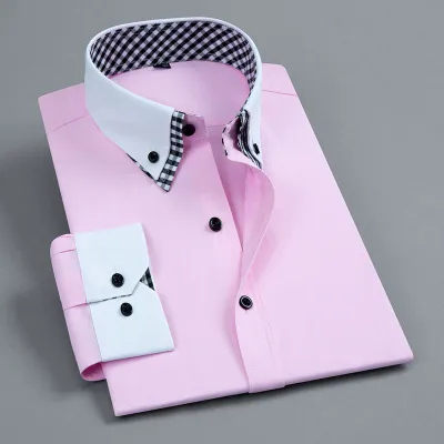 Double Color Collar Men Long-Sleeved Casual Plain Shirt Custom