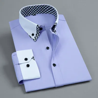 Double Color Collar Men Long-Sleeved Casual Plain Shirt Custom