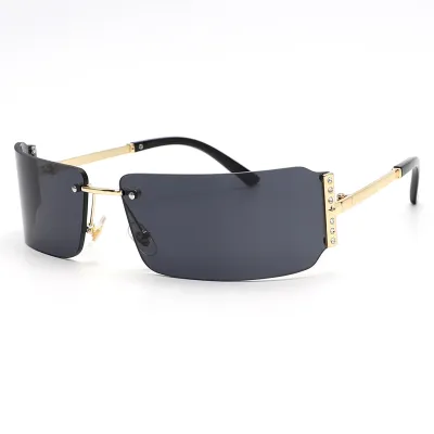 Rhinestone-Encrusted Frameless Y2K Fashion Square Sunglasses PC Lens Commuter