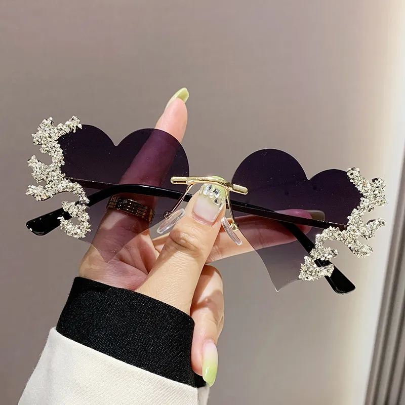 Fashion Women Exaggerated Heart Rhinestone Tears Sunglasses