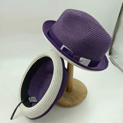 Men Fashion Straw Woven Bow Wide Brim Fedora Hat