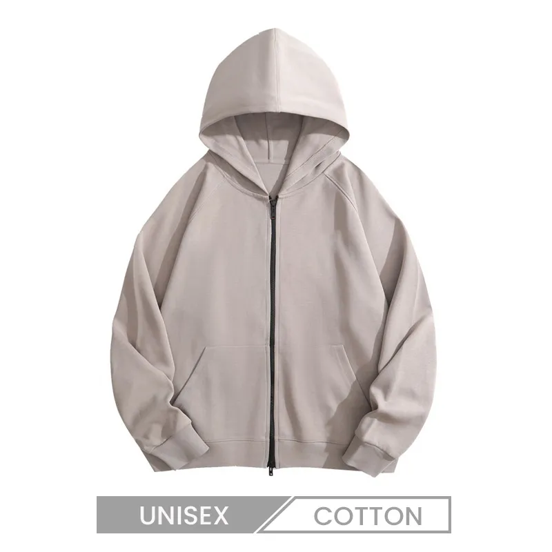 Custom Logo 400g Heavy Unisex Casual Solid Color Zip-Up Hoodie