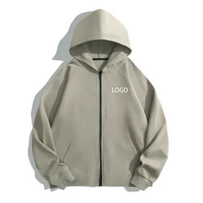 Custom Logo 400g Heavy Unisex Casual Solid Color Zip-Up Hoodie