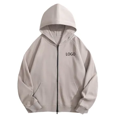Custom Logo 400g Heavy Unisex Casual Solid Color Zip-Up Hoodie