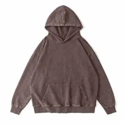 Unisex Custom Logo 350g Heavy Cotton Washed Vintage Solid Color Pullover Hoodie