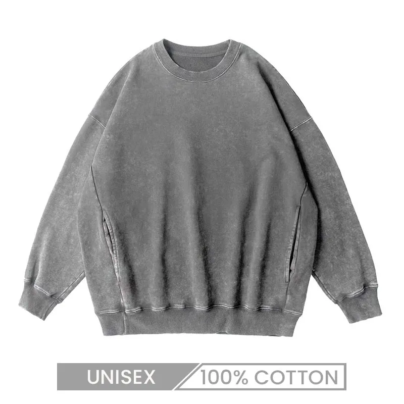Custom Logo Heavy Cotton Washed Vintage Pullover Sweatshirts for Women