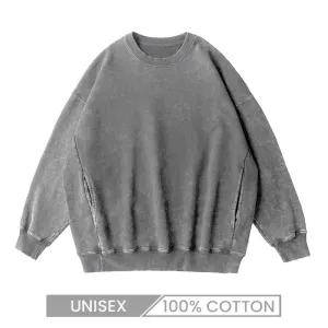 Custom Logo Heavy Cotton Washed Vintage Pullover Sweatshirts for Women