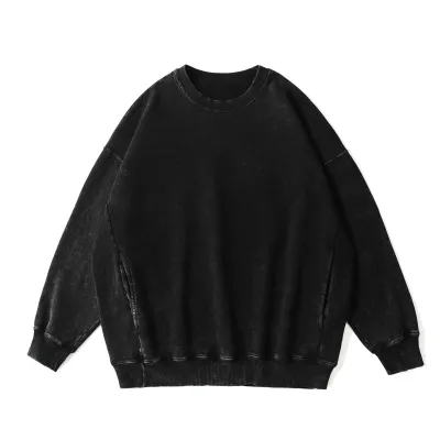 Custom Logo Heavy Cotton Washed Vintage Pullover Sweatshirts for Women