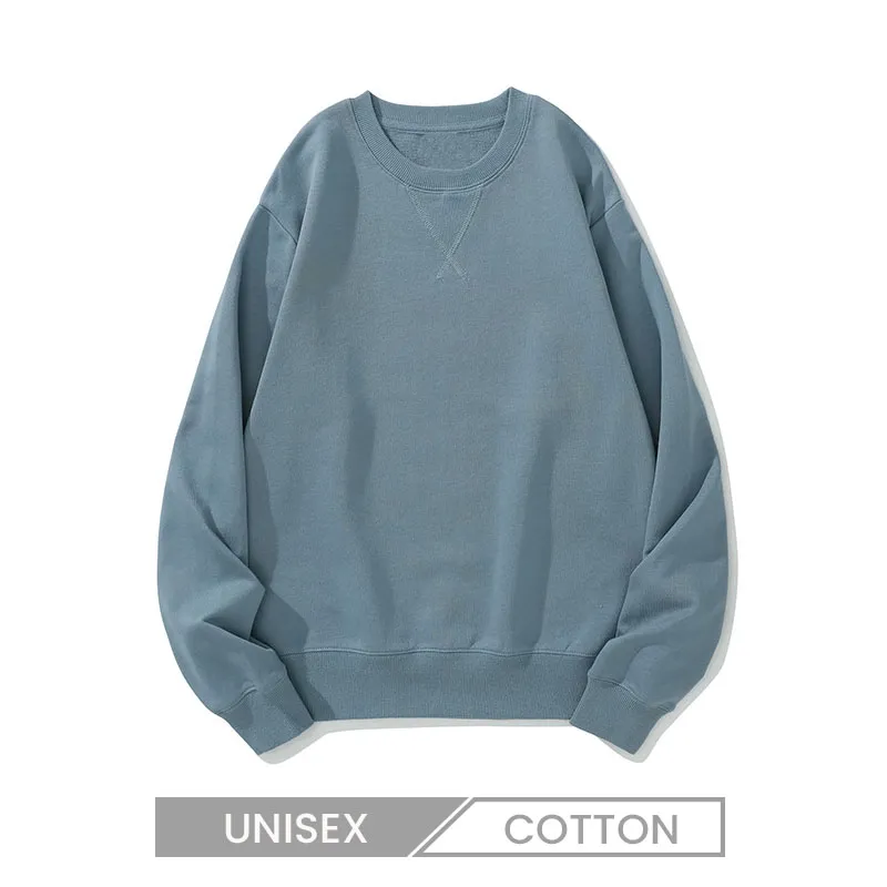 Custom Logo 380g Heavy Unisex Casual Solid Color Crewneck Pullover Sweatshirt