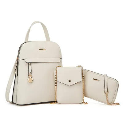 Women Simple Solid Color Large Capacity PU Backpack Chain Crossbody Bag Three-Piece Set