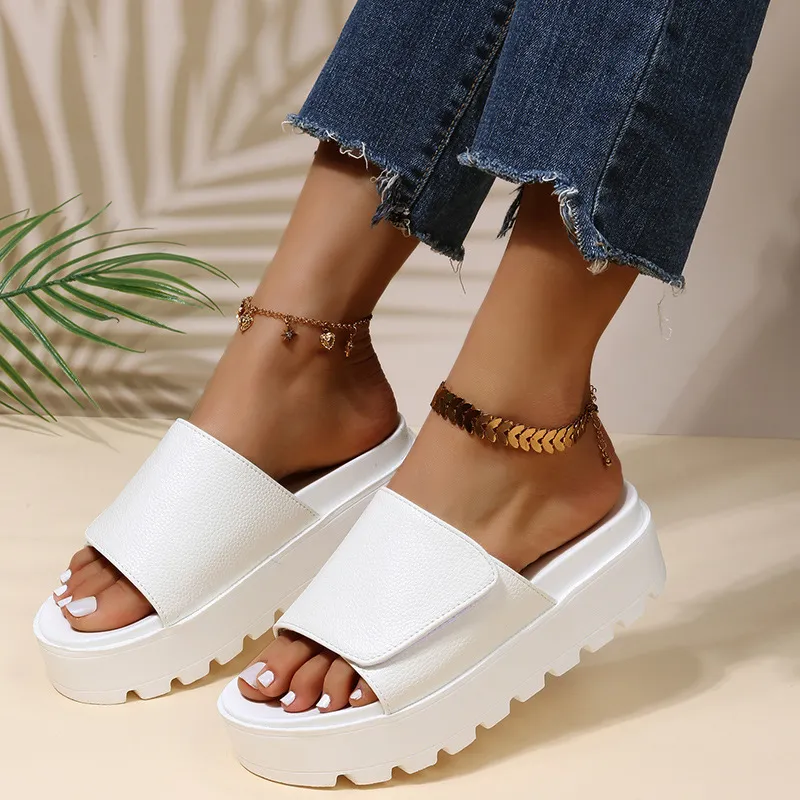 Summer Women Casual Plus Size Thick-Soled Velcro Slippers