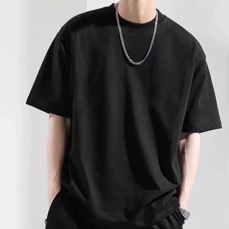 Men Casual Basic Solid Color Plus Size Short Sleeve Crewneck Loose Fit T-Shirt
