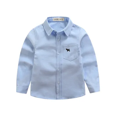 Kids Toddler Boys Casual Solid Color Long Sleeve Lapel Cotton Shirt