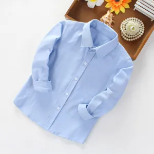 Kids Toddler Boys Casual Cotton Long Sleeve Lapel Shirt Solid Color
