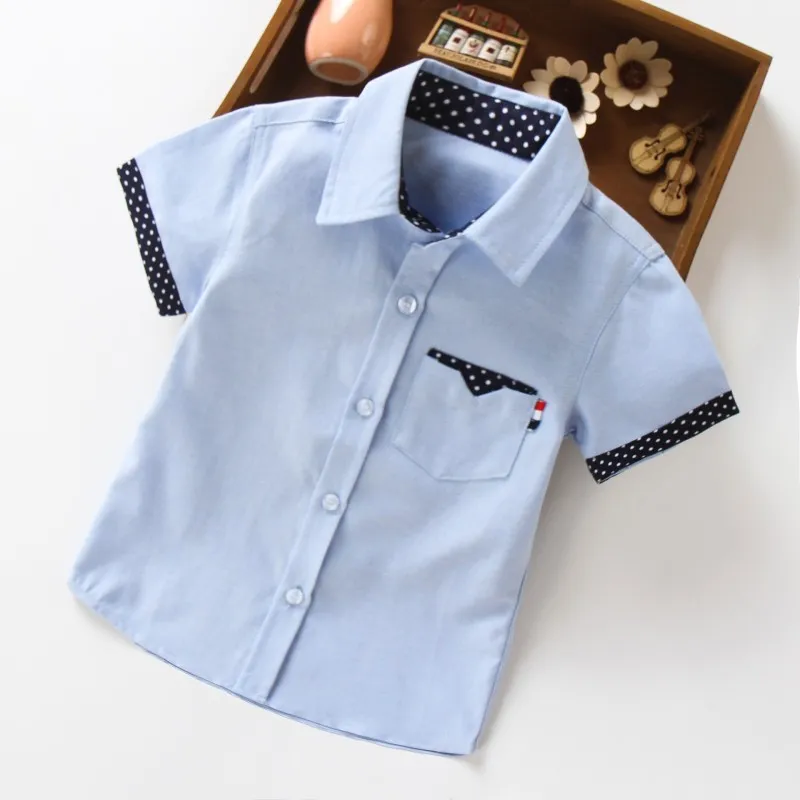 Kids Toddler Boys Summer Casual Polka Dot Print Short Sleeve Lapel Oxford Cotton Shirt