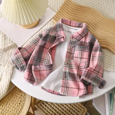 Kids Toddler Boys Girls Spring Autumn Casual Vintage Plaid Print Long Sleeve Lapel Shirt