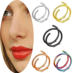 Women's Stainless Steel Double Circle Spiral Nose Ring Body Piercing Jewelry