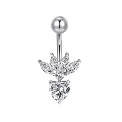 Women Fashion Stainless Steel Butterfly Heart Rhinestone Navel Ring Body Piercing Jewelry
